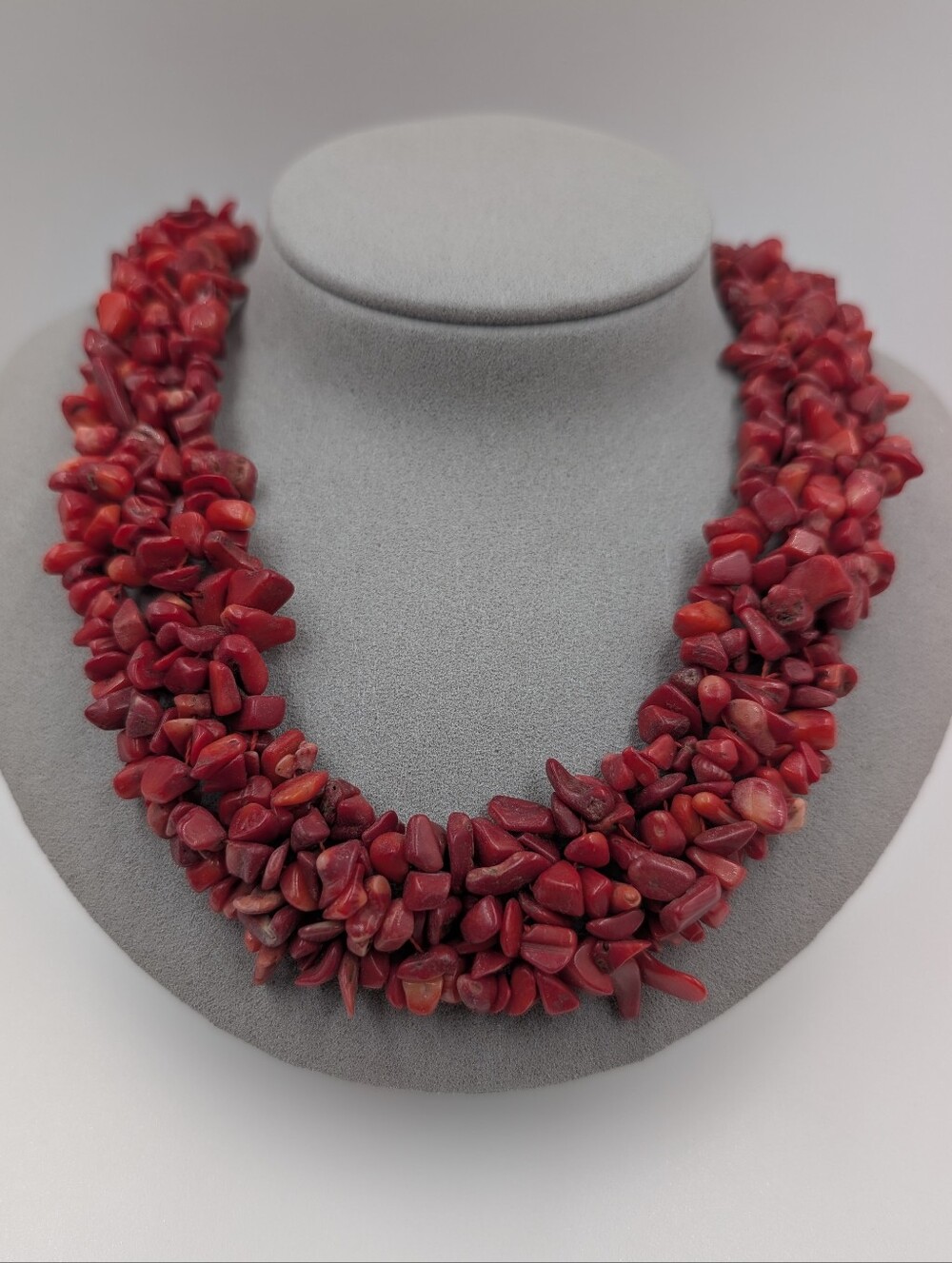 Chunky Multi-Strand Red Coral Chip Statement Bib Necklace Toggle 0710